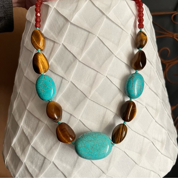 Graziano Turquoise and Tigers Eye Statement Necklace - Picture 2 of 5